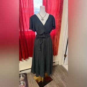 City Chic elegant Black  linen blend A-line  Midi  Dress NWT sold at Nordstrom